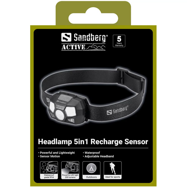 Челник Sandberg Headlamp 5in1 Recharge Sensor